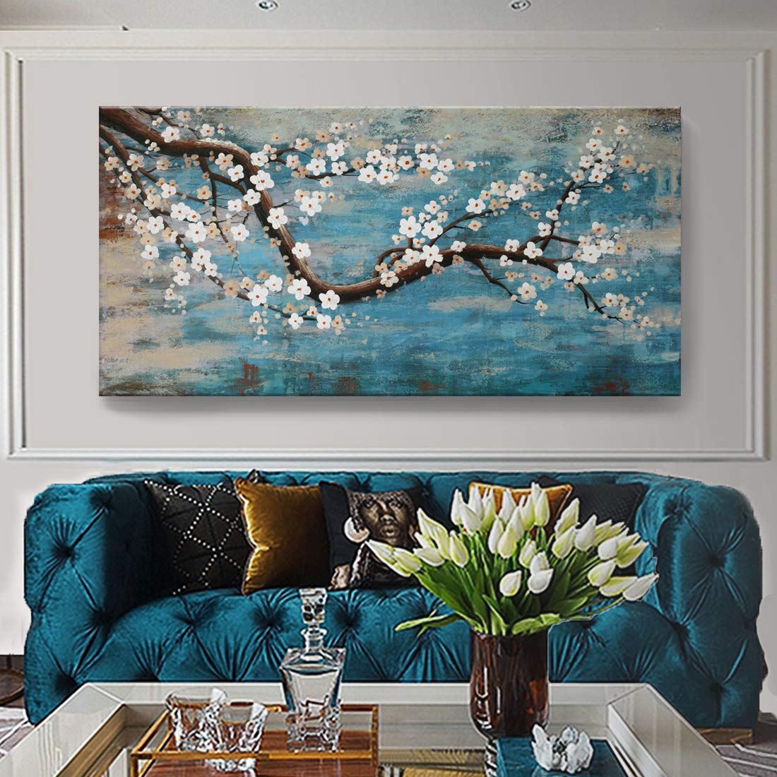Huge Wall Art for Living Room 100% Hand-Painted Flower Oil Painting On Canvas Gallery Wrapped Floral Plum Blossom Artwork for Be