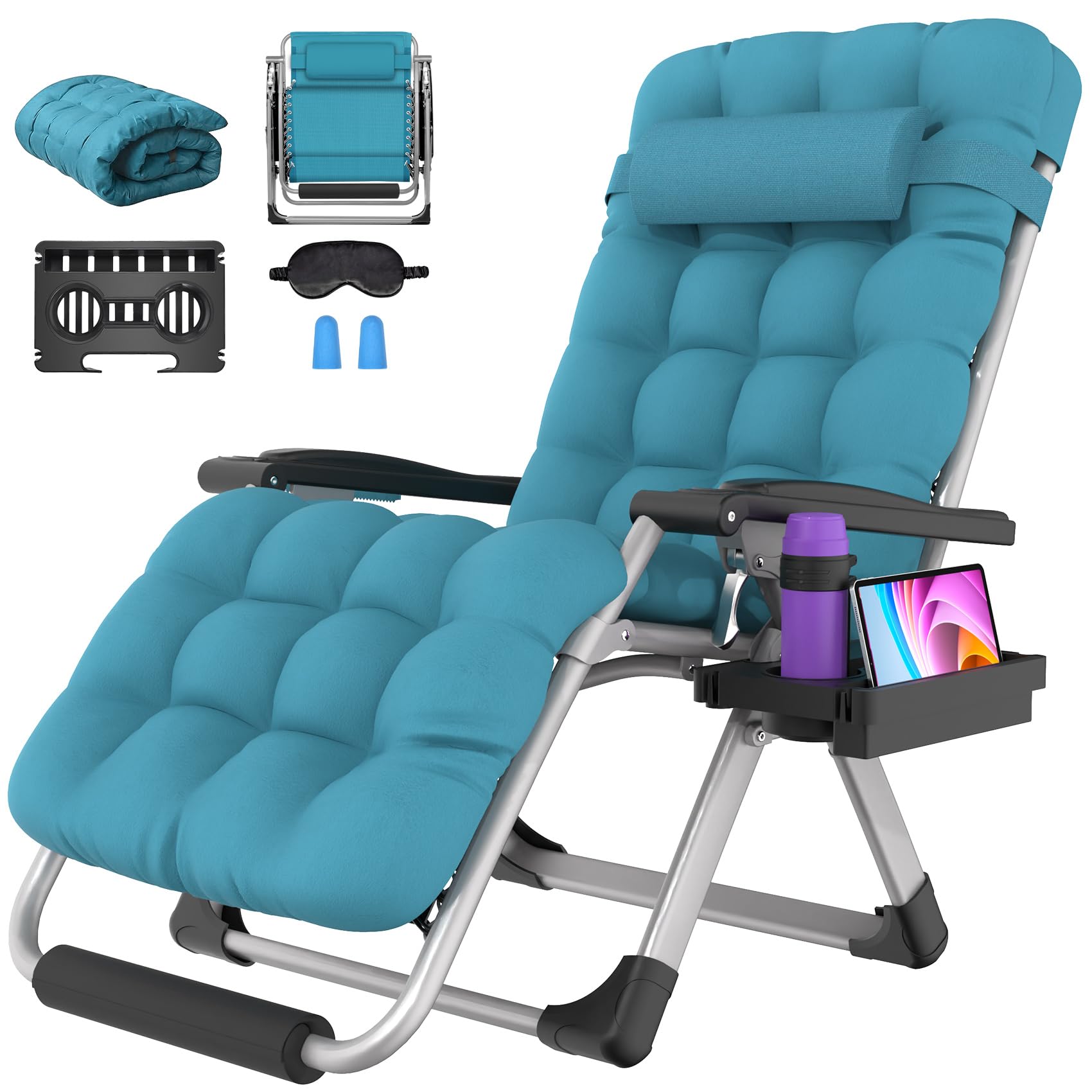 Suteck Oversized Zero Gravity Chair, 29In XL Outdoor Recliner Chair w/Removable Cushion&Headrest, Camping Lounge Chair w/Upgrade