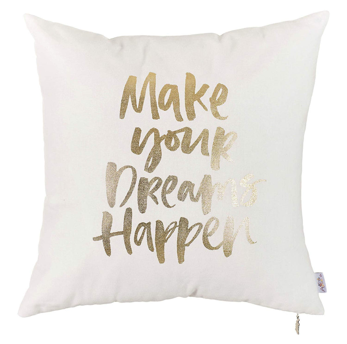 HomeRoots Multi Polyester 18'x 18' Happy Square Quote Printed Decorative Throw Pillow Cover Pillowcase