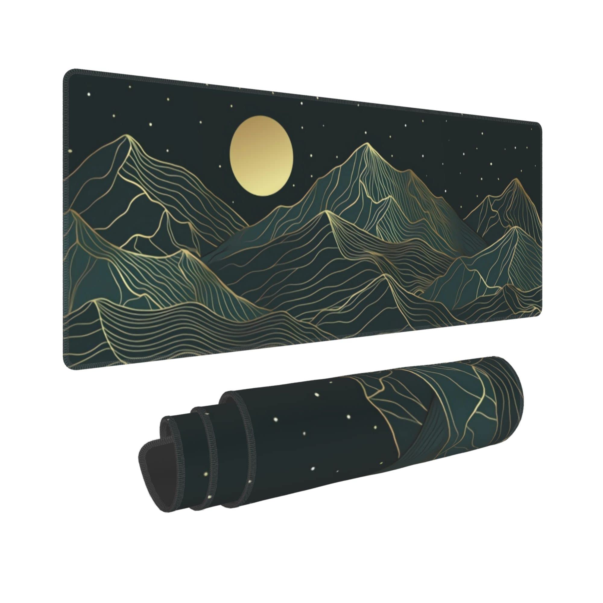 Golden Mountain Line Moon Landscape Gaming Mouse Pad Xl Extended Large Mousepad With Nonslip Rubber Base Stitched Edges Laptop C