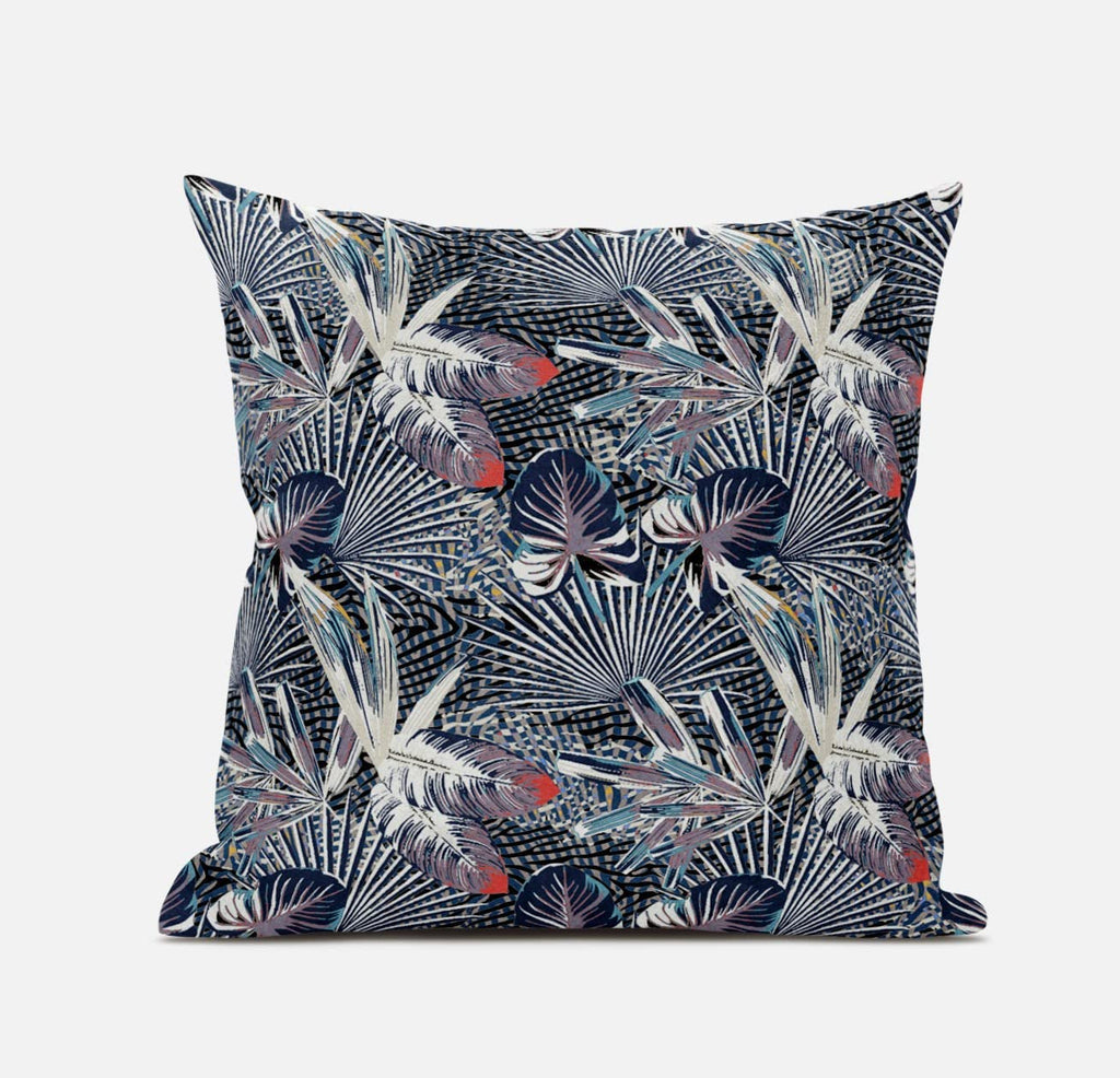HomeRoots Dark Blue 16â€ Purple Indigo Tropical Zippered Suede Throw Pillow