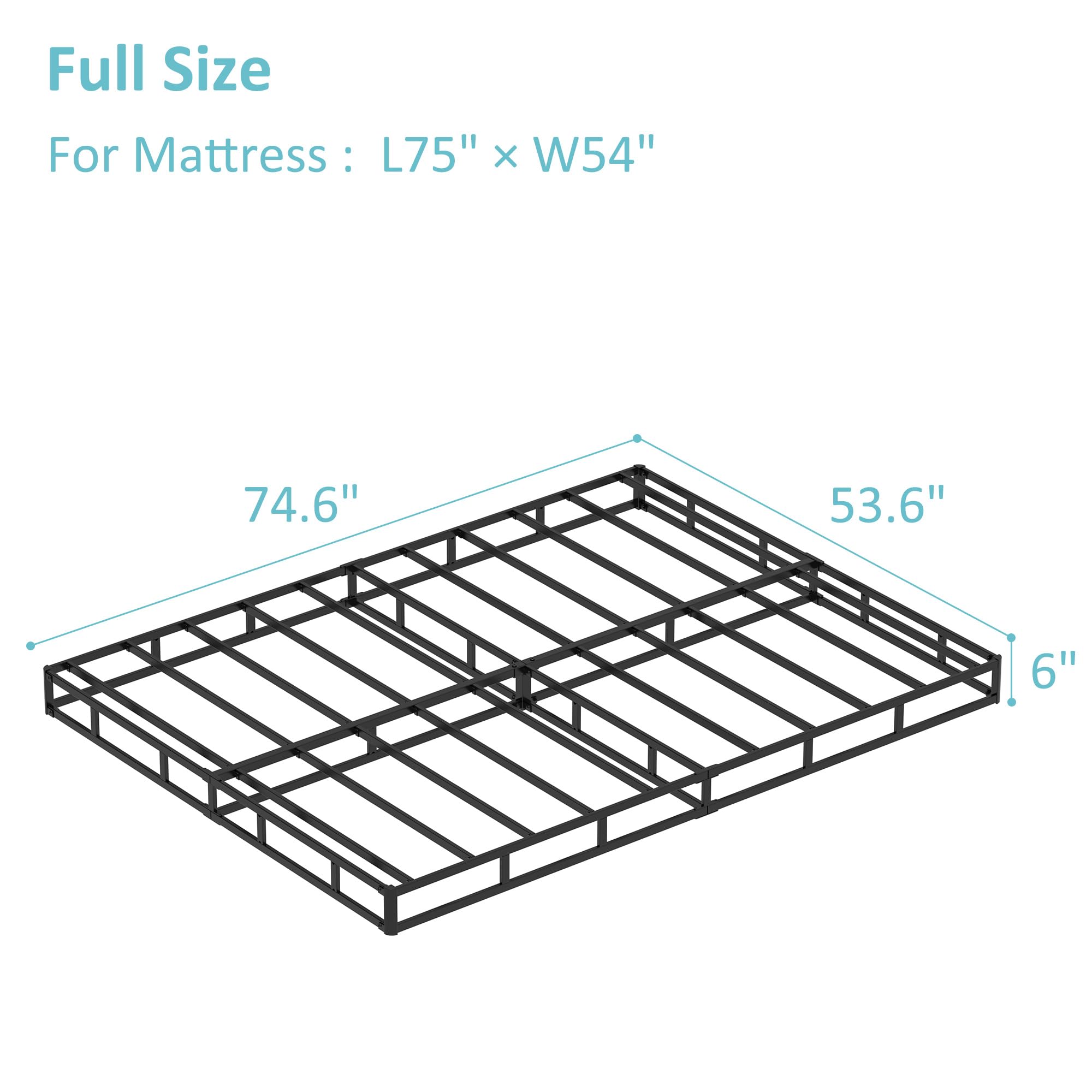 Upcanso Full Size Box Spring Bed Base 6 Inch, Low Profile Metal Boxspring Full Size With Fabric Cover, 3000 Lbs Max Weight Capacity Mattress Foundation, Noise-Free, Easy Assembly