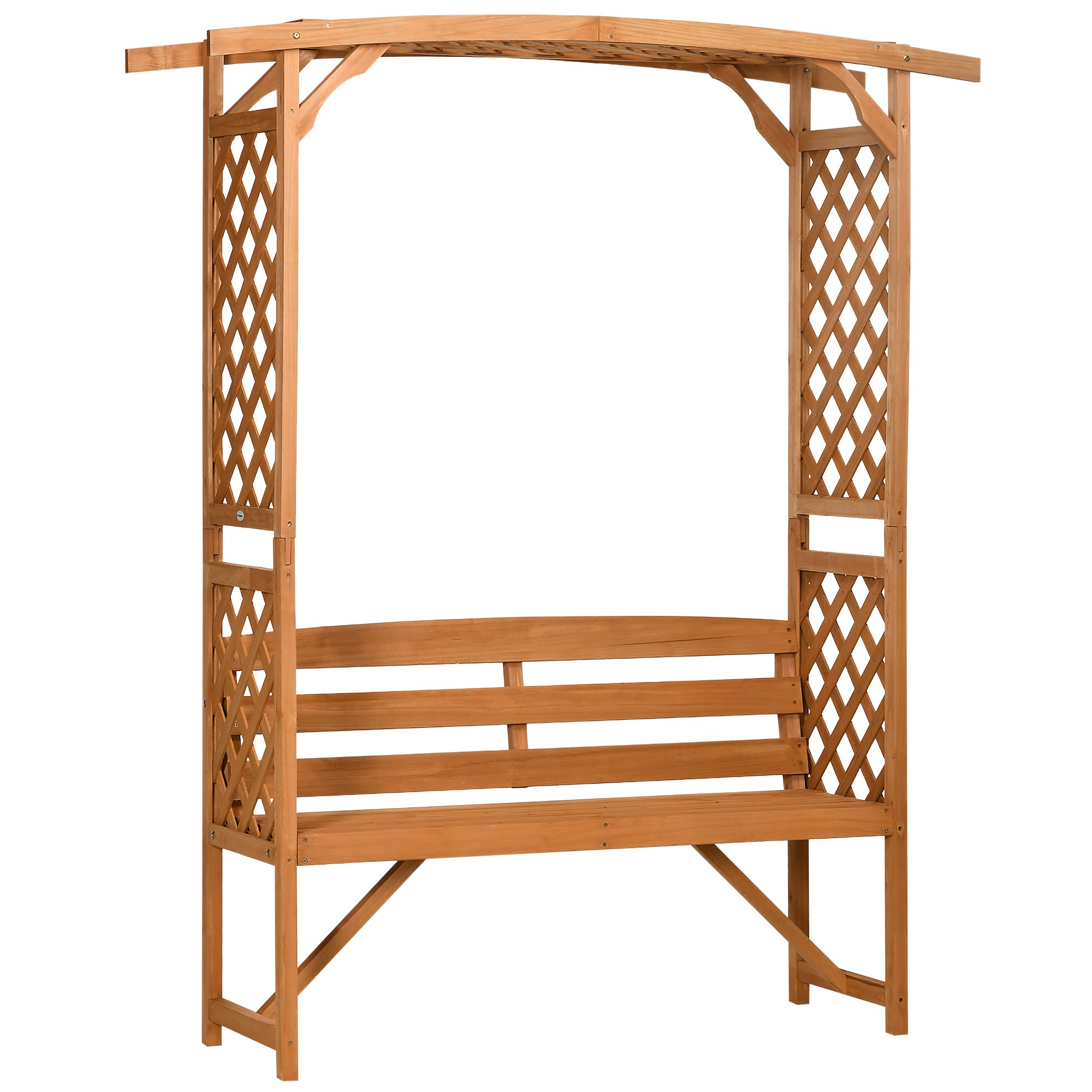 Outsunny Patio Garden Bench Arbor Arch with Pergola and 2 Trellises, 3 Seat Natural Wooden Outdoor Bench for Grape Vines & Climb