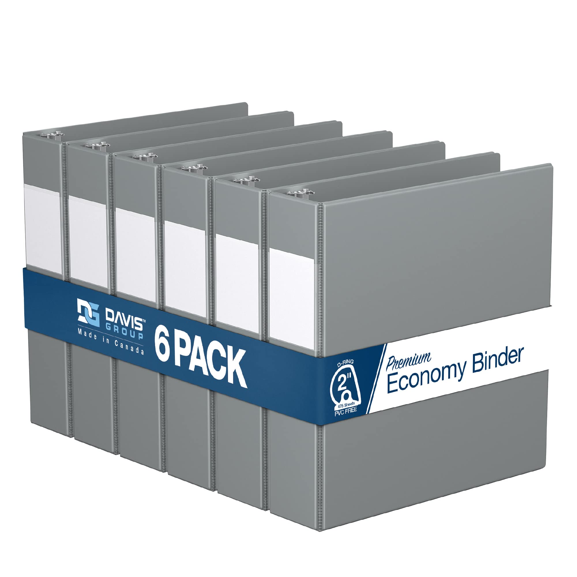 Premium Economy 2-Inch Binders, 3-Ring Binders For School, Office, Or Home, Colored Binder Notebooks, Pack Of 6, D Ring, Gray