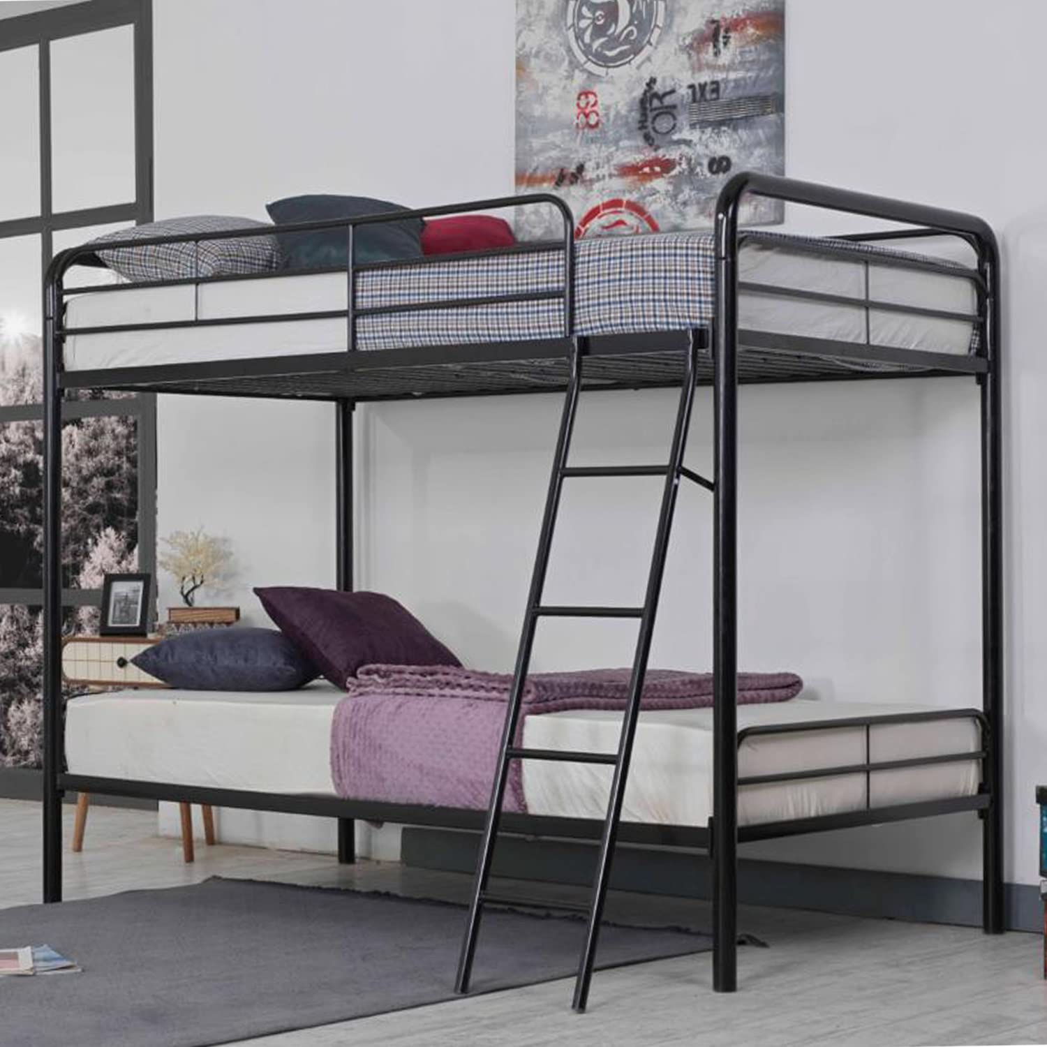 Better Home Products Twin Over Twin Metal Bunk Bed In Black