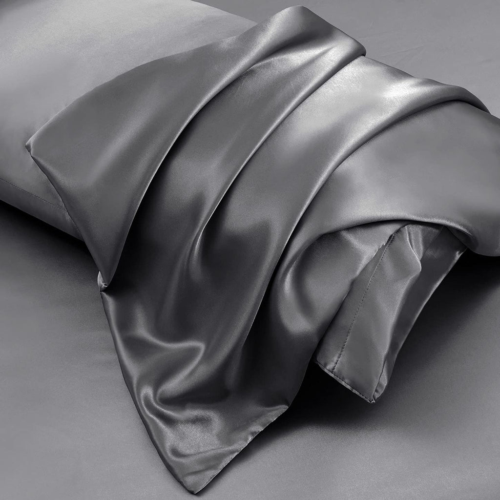 Aormenzy Satin Body Pillow Cover Set Of 2, 20X54 Inches Dark Grey Body Pillow Case For Adults, Silky Soft & Cooling Body Pillow