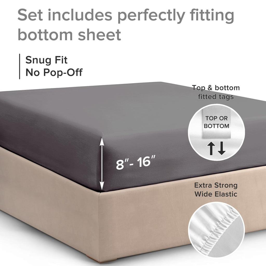 King Fitted Bed Sheet - Hotel Luxury & Cooling Single Fitted Sheet Only - Easily Fits Mattress Up To 16 Inches Perfectly - Soft, Wrinkle Free, Breathable & Comfy Dark Grey Single Fitted Bed Sheet