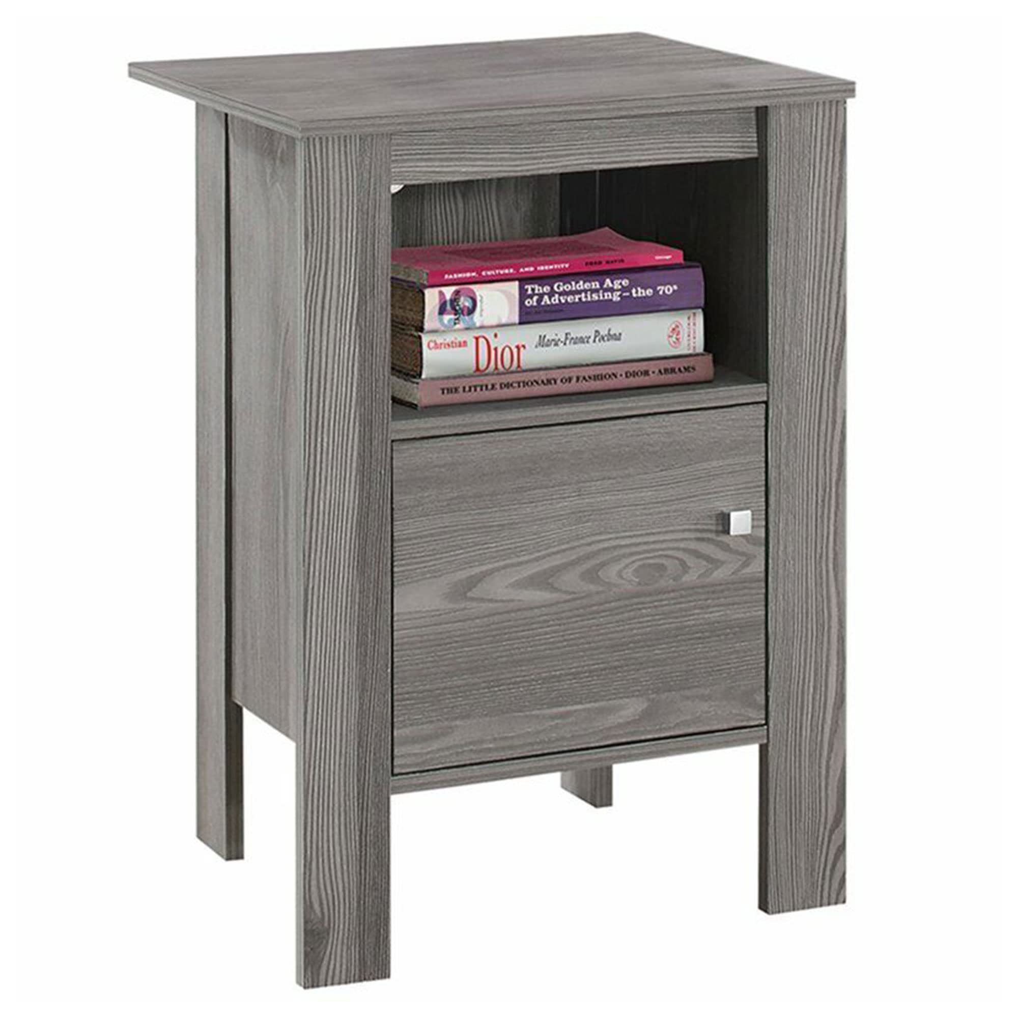Monarch Specialties Accent Table-Grey Night Stand With Storage, 17.25&quot; L X 14&quot; D X 24.25&quot; H