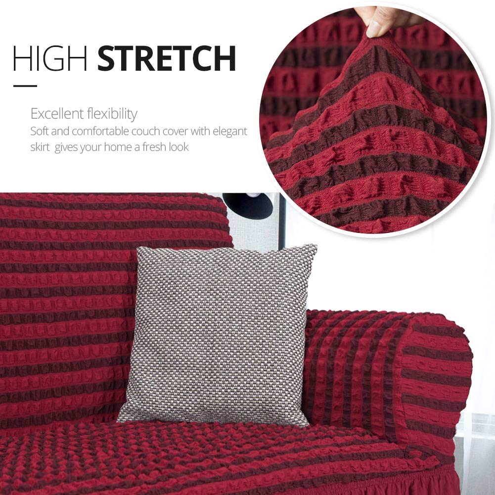 Niceec Armchair Slipcover Red Armchair Covers 1 Piece Easy Fitted Sofa Couch Cover Universal High Stretchable Durable Furniture Protector With Skirt Country Style (1 Seater Double Red)