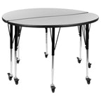 Flash Furniture 2 Piece Mobile 47.5" Circle Wave Collaborative Grey Thermal Laminate Adjustable Activity Table Set