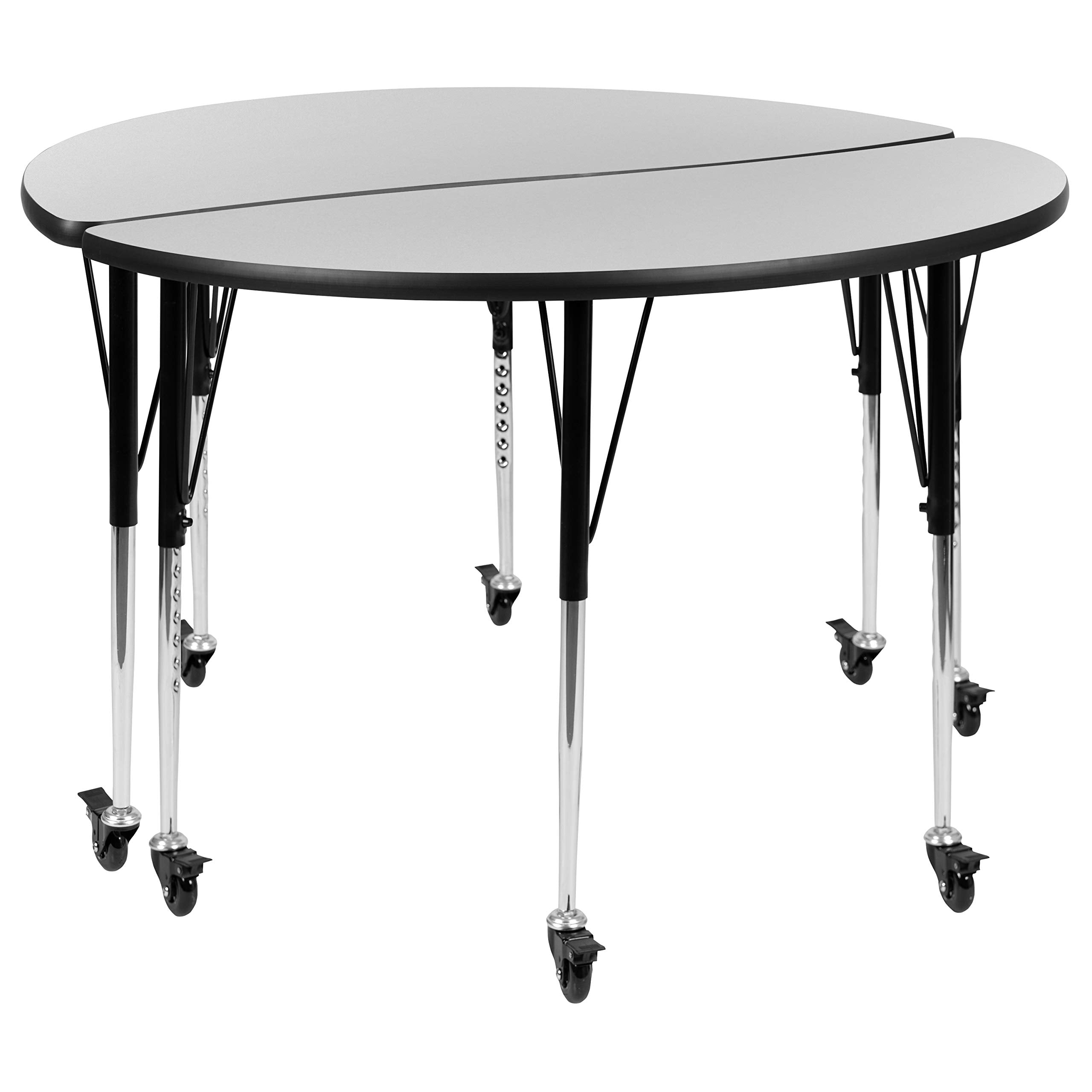 Flash Furniture 2 Piece Mobile 47.5" Circle Wave Collaborative Grey Thermal Laminate Adjustable Activity Table Set