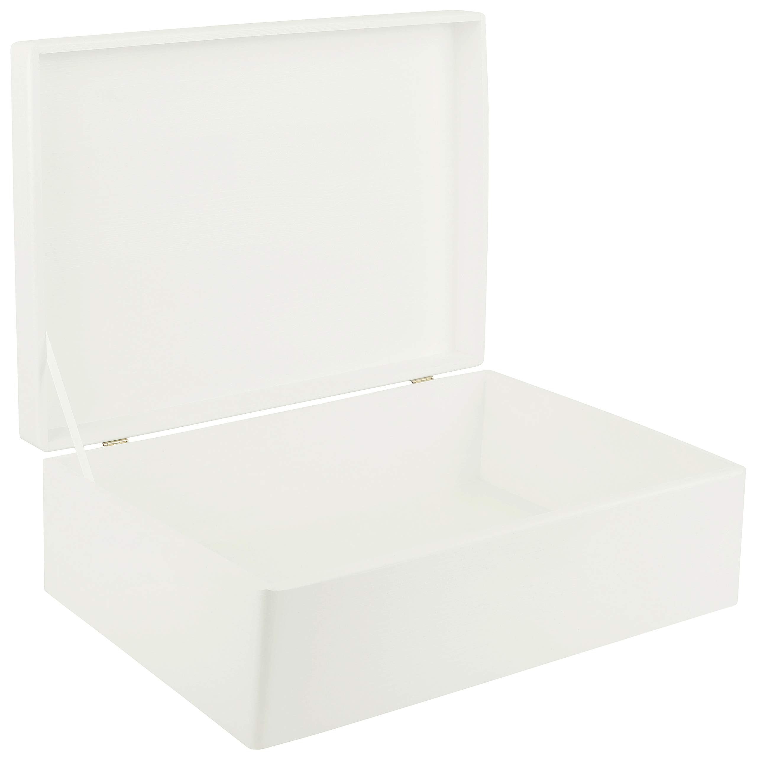 Creative Deco XL White Wooden Box Storage with Hinged Lid | 15.8x11.8x5.5in (+-0.5) | Gift Box for Tool Dog Toy Shoes Clothes Ki