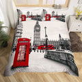 London Bedding Set Full Size, Kids Adults Telephone Booth The Big Ben Decor Duvet Cover Red Grey Comforter Cover Set, Nostalgic