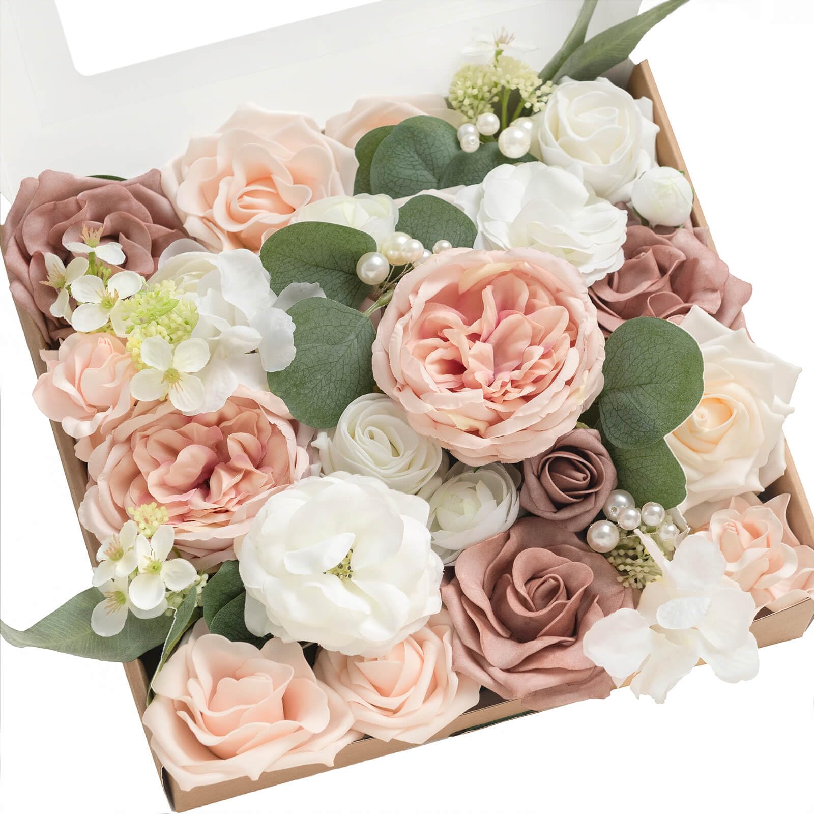 Lings Moment Dusty Rose Artificial Flowers and Greenery Combo Box Set for DIY Wedding Bouquets Centerpieces and Floral Arrangem