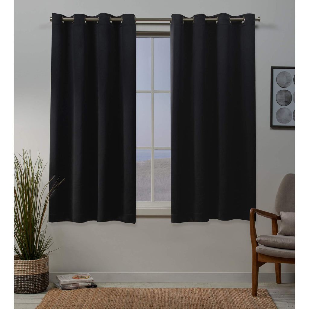 Exclusive Home Sateen Twill Woven Room Darkening Blackout Grommet Top Curtain Panel Pair, 52''x63'', Black