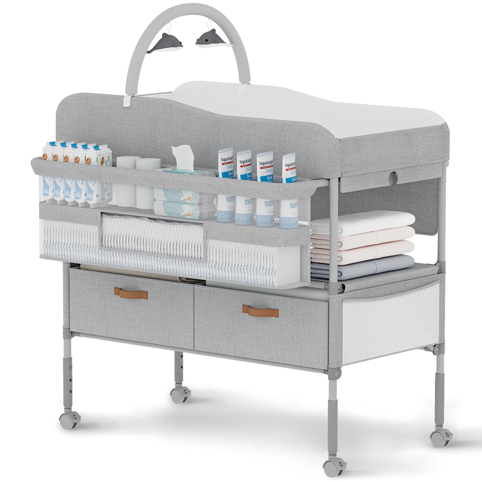 Diaper Changing Station, Portable Changing Table for Baby, Diaper Changing Table with Storage Drawers, Waterproof Baby Changing 