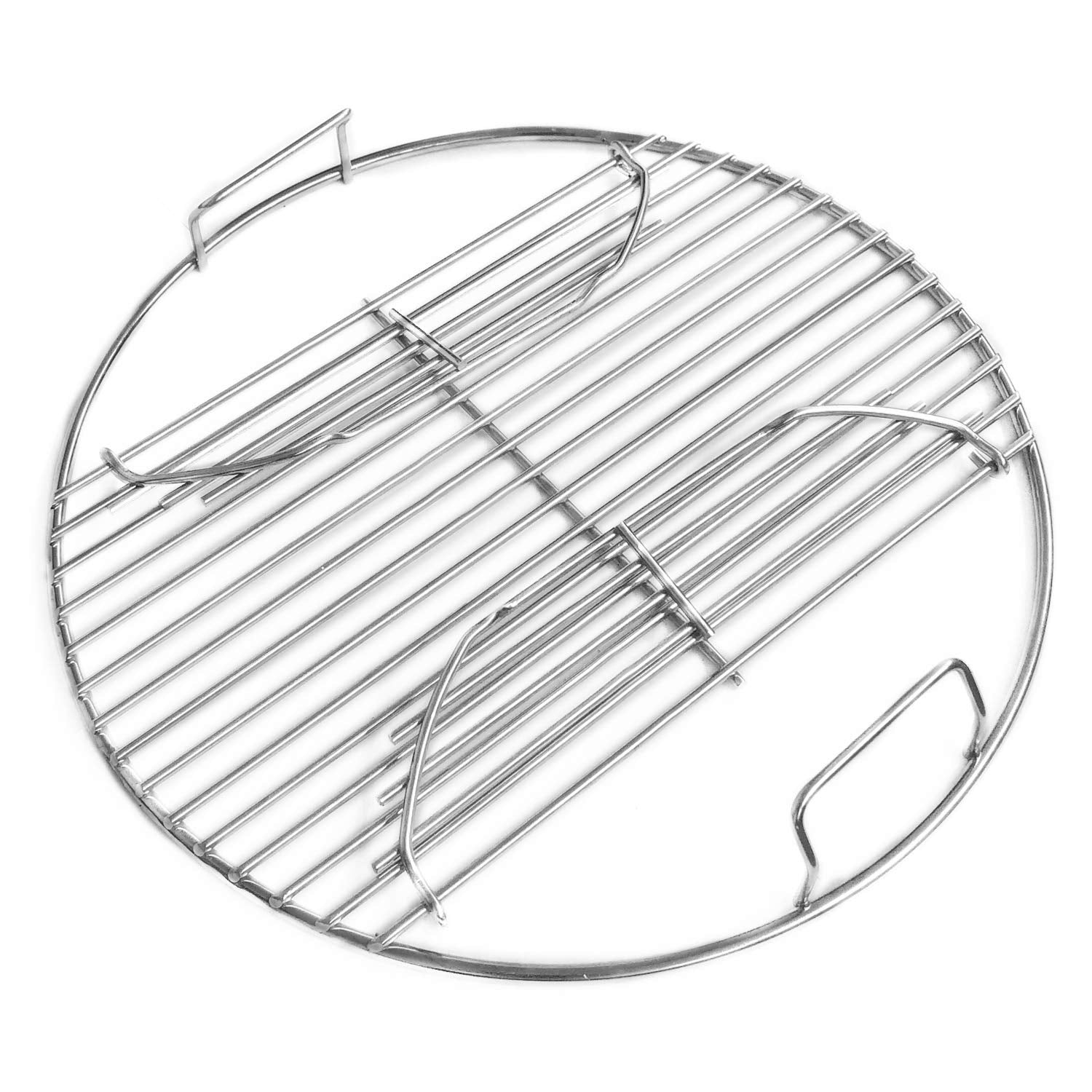 Grillvana 201 Stainless Steel Charcoal Grill Cooking Replacement Grate (Actual Diameter 13.72 Inches) With Handles And Hinges -