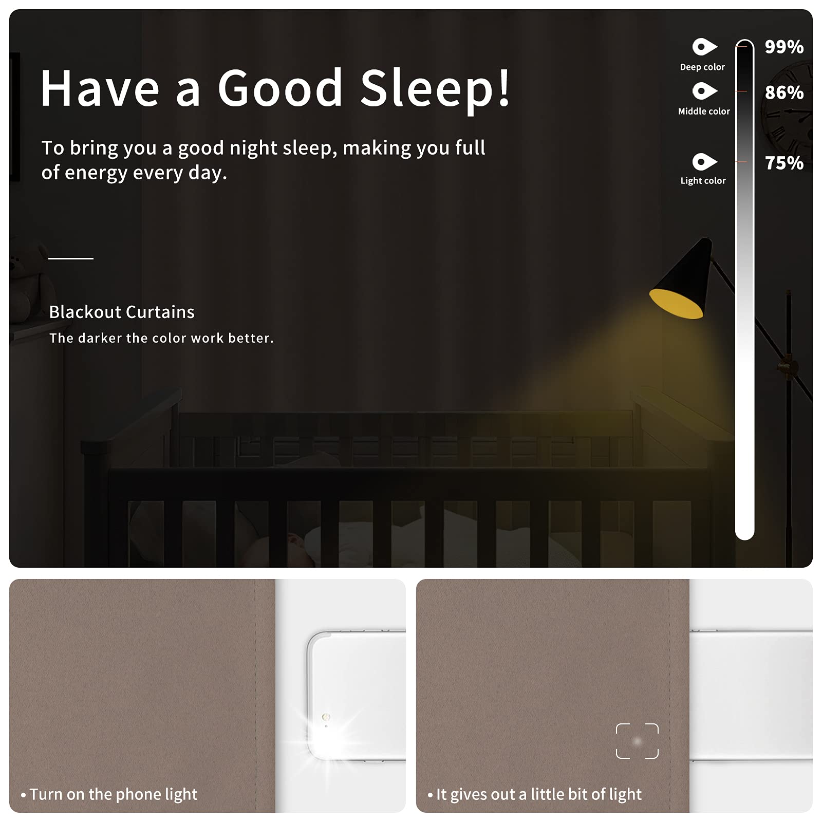 Easy-Going Blackout Curtains For Bedroom, Solid Thermal Insulated Grommet And Noise Reduction Window Drapes, Room Darkening Curtains For Living Room, 2 Panels(42X84 In, Camel)