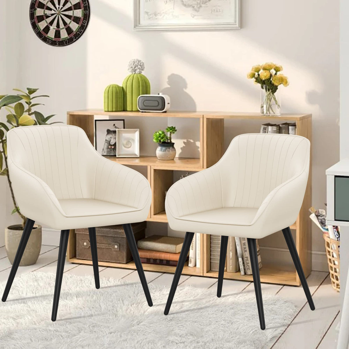 Annjoe Faux Leather Accent Chair Arm Chairs Living Room Chairs Leisures Chair Upholstered Chair With Metal Legs Set Of 2 For Hom