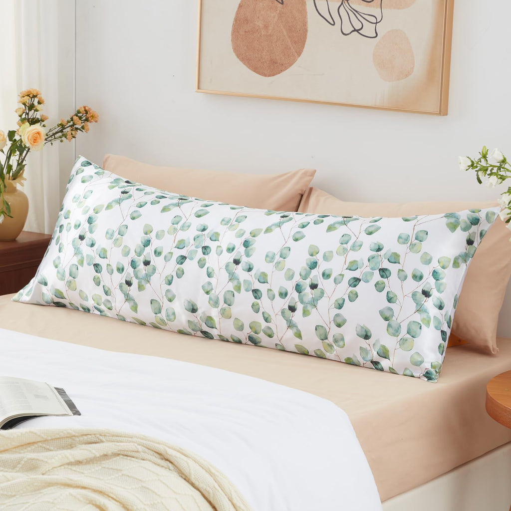 Exq Home Satin Body Pillow Pillowcase Super Soft Silk Pillowcase, Body Pillow Cover With Envelope Closure Ink Leaf (20''X54'')
