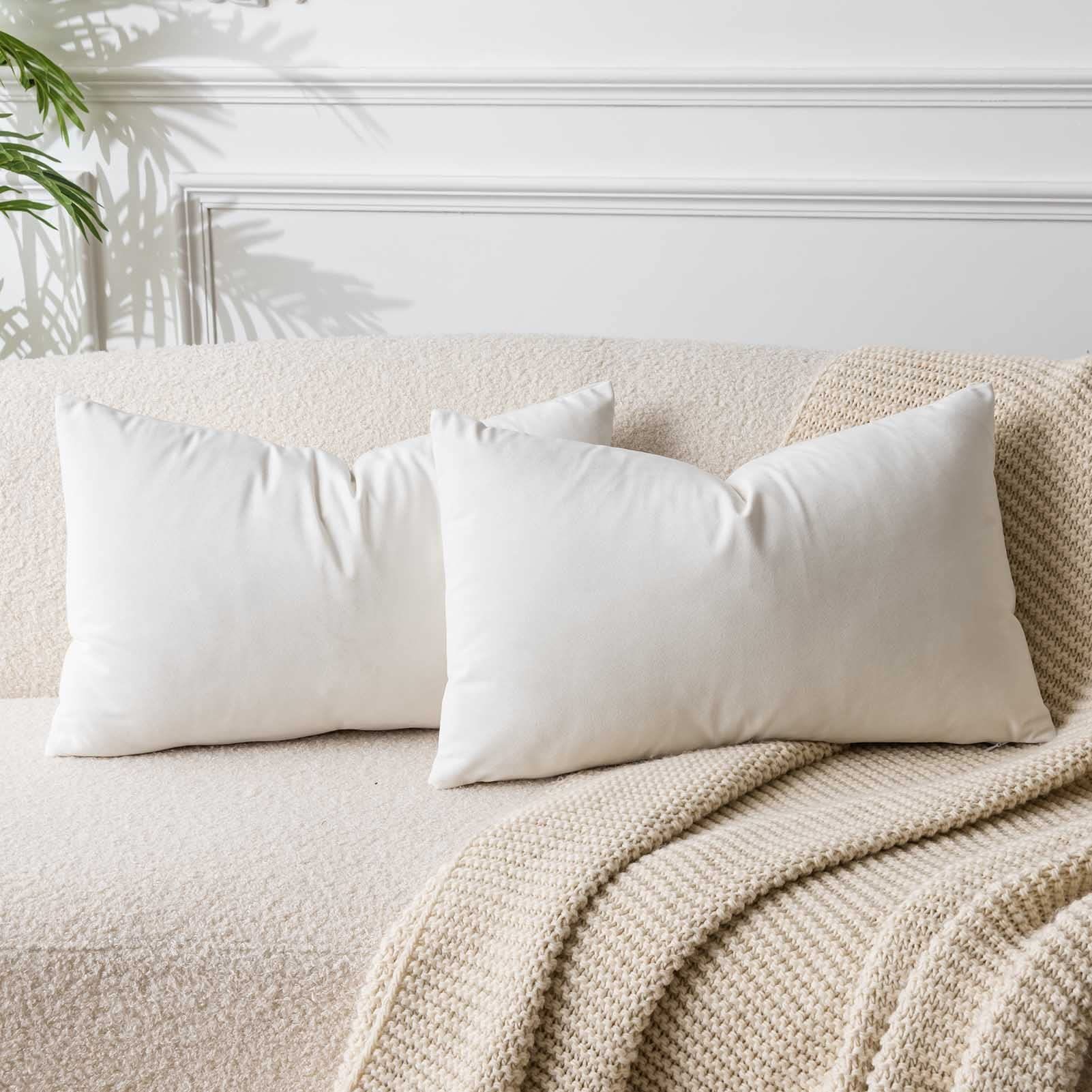 Juspurbet Cream White Lumbar Velvet Throw Pillow Covers 14X24 Inch Set Of 2 For Living Room Couch Sofa Bedroom Decorative Rectan