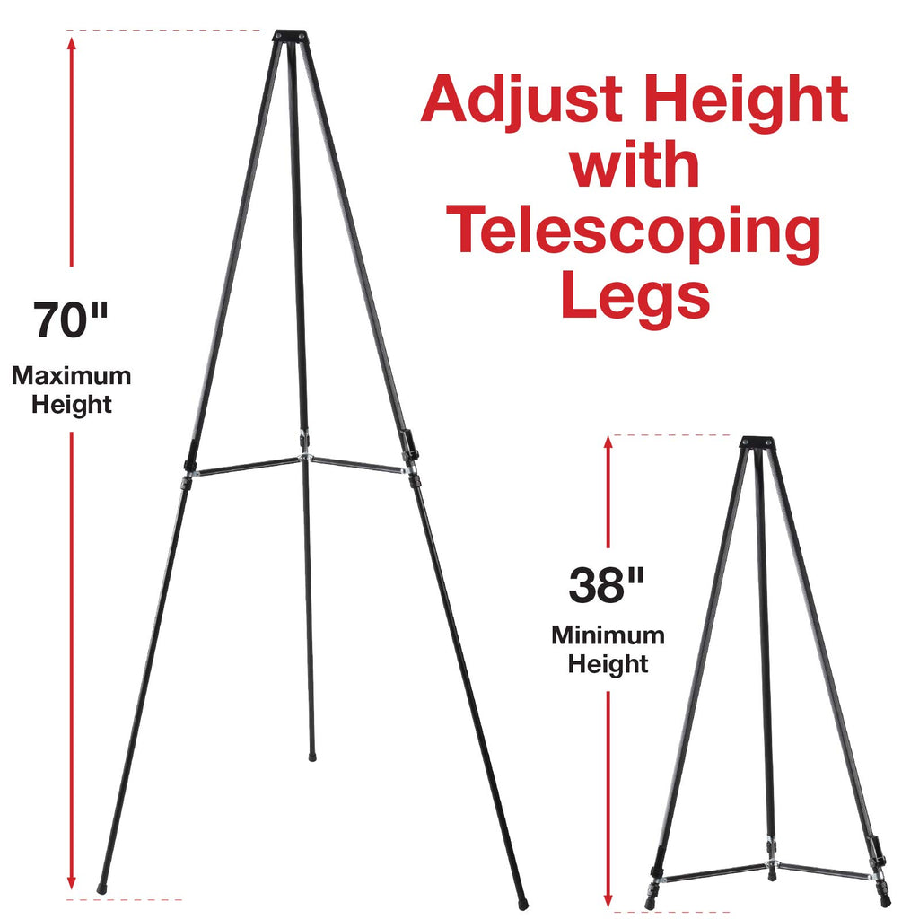 Excello Global Products Aluminum Flip-Chart Presentation Easel Stand: 2-Pack With Telescoping Legs, 70 Inches (Black)