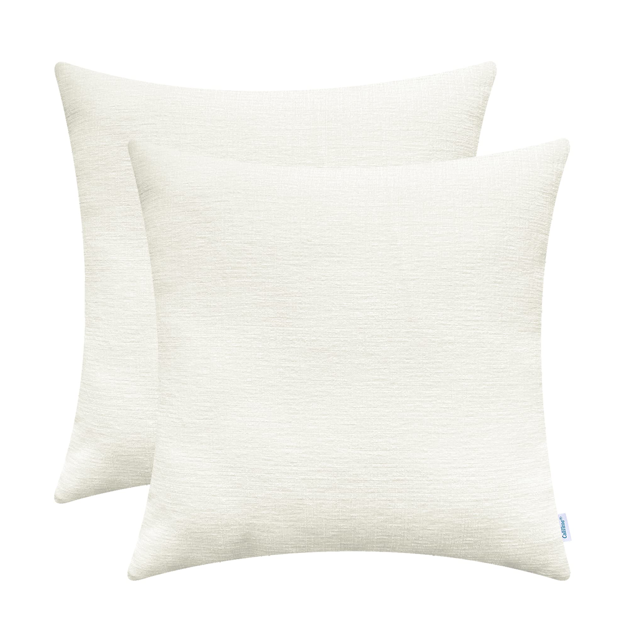 Calitime Pack Of 2 Cozy Throw Pillow Covers Cases For Couch Sofa Home Decoration Solid Dyed Soft Chenille 26 X 26 Inches Cream
