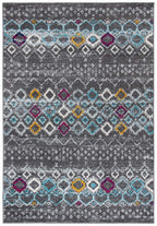 SAFAVIEH Amsterdam Collection Area Rug - 6'7'' x 9'2'', Dark Grey & Ivory, Moroccan Boho Design, Non-Shedding & Easy Care, Ideal