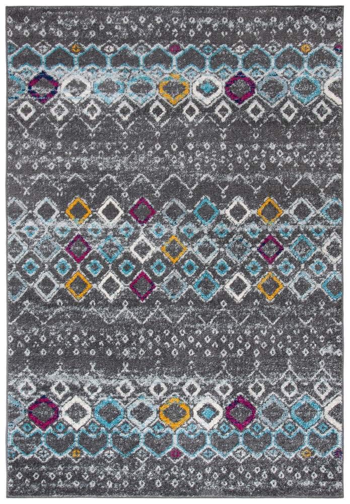 SAFAVIEH Amsterdam Collection Area Rug - 6'7'' x 9'2'', Dark Grey & Ivory, Moroccan Boho Design, Non-Shedding & Easy Care, Ideal