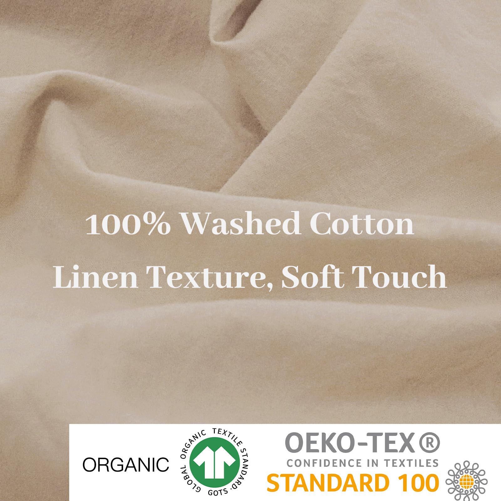 Nexhome Pro Duvet Cover Set Kids Twin Size Linen Look Textured Organic Natural 100% Washed Cotton Duvet Cover Beige 2 Pieces Bedding Set With Zipper Closure, Breathable, Soft (No Comforter)