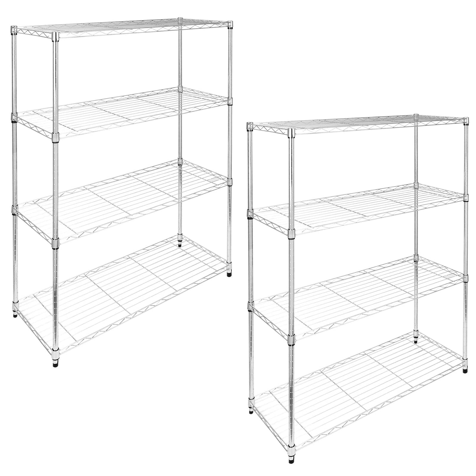 Yssoa Simple Deluxe Heavy Duty 4-Shelf Storage Shelving Unit, 35.83D X 13.98W X 55.91H Steel Organizer Wire Rack With 1000Lb Capacity, Chrome, 2 Pack