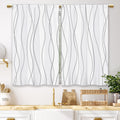 Laifzere Grey And White Striped Kitchen Curtains Abstract Modern Small Short Cafe Window Curtains Minimalist Simple Rod Pocket B