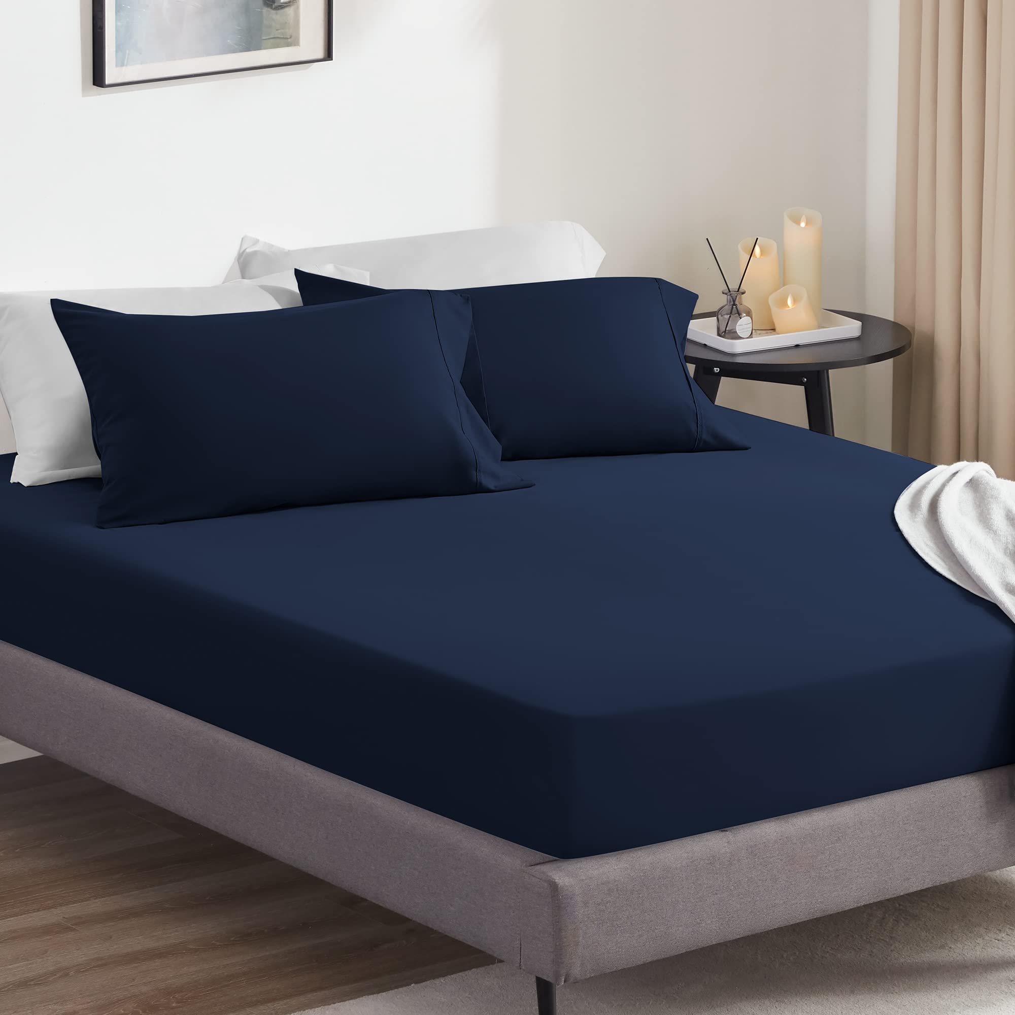 Sonive 2-Pack Full Fitted Sheets Super Soft 1800 Double Brushed Microfiber Wrinkle Free Sheets Deep Pocket Up To 16' (Full, Nav