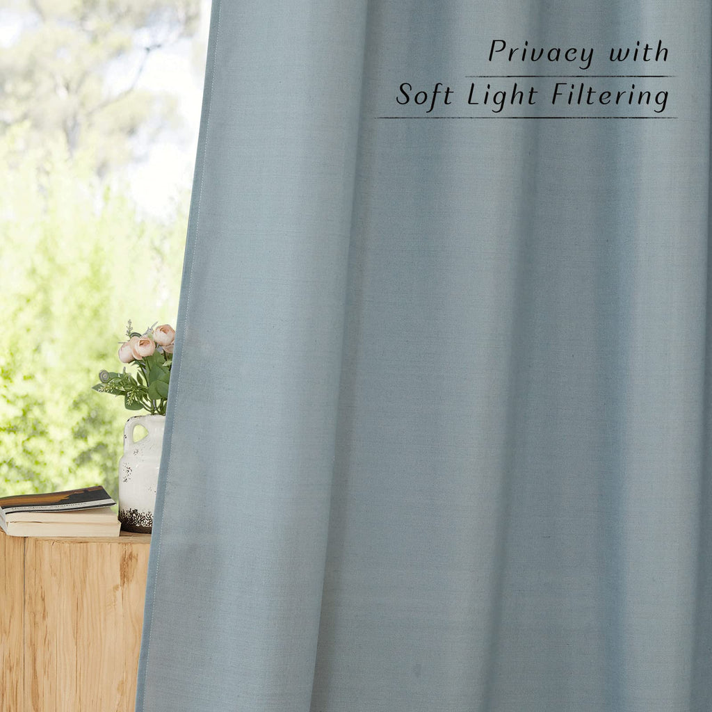 Nicetown Flax Semi Sheer Stone Blue Linen Curtains For Living Room, Grommet Vertical Drapes Thick Linen Curtains Privacy Added With Light Filtering For Villa/Bedroom, W55 X L96, 1 Pair