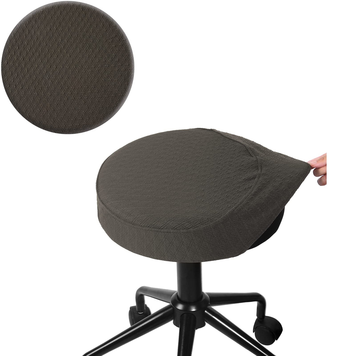 Buyue Bar Stool Covers, Luxury Fabric Dia.14-16' Round Crease-Resistant Stretchy Washable Jacquard Dustproof Stool Seat Slipcover, M-Brown-1 Count