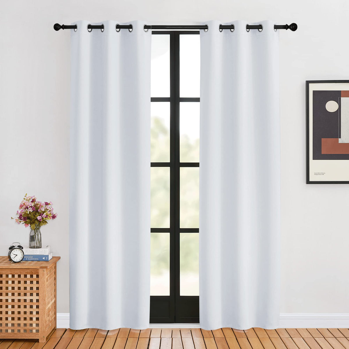 Nicetown Room Darkening Curtains For Living Room, 34 By 80, 2 Panels, Greyish White, Easy Care Solid Thermal Insulated Silver Gr