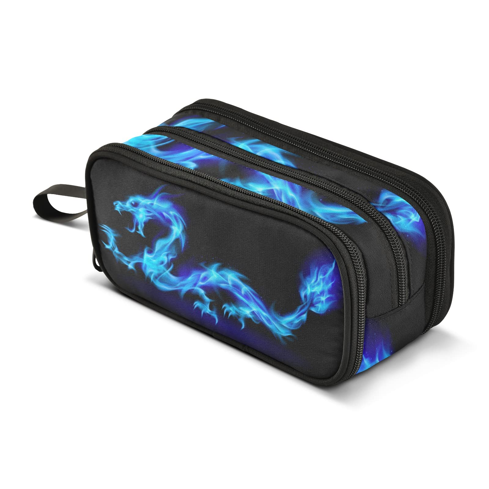 Bolaz Blue Fire Dragon Pencil Case Large Capacity Pen Bag With Compartment Students Stationery Organizer Pencil Pouch Marker Cas