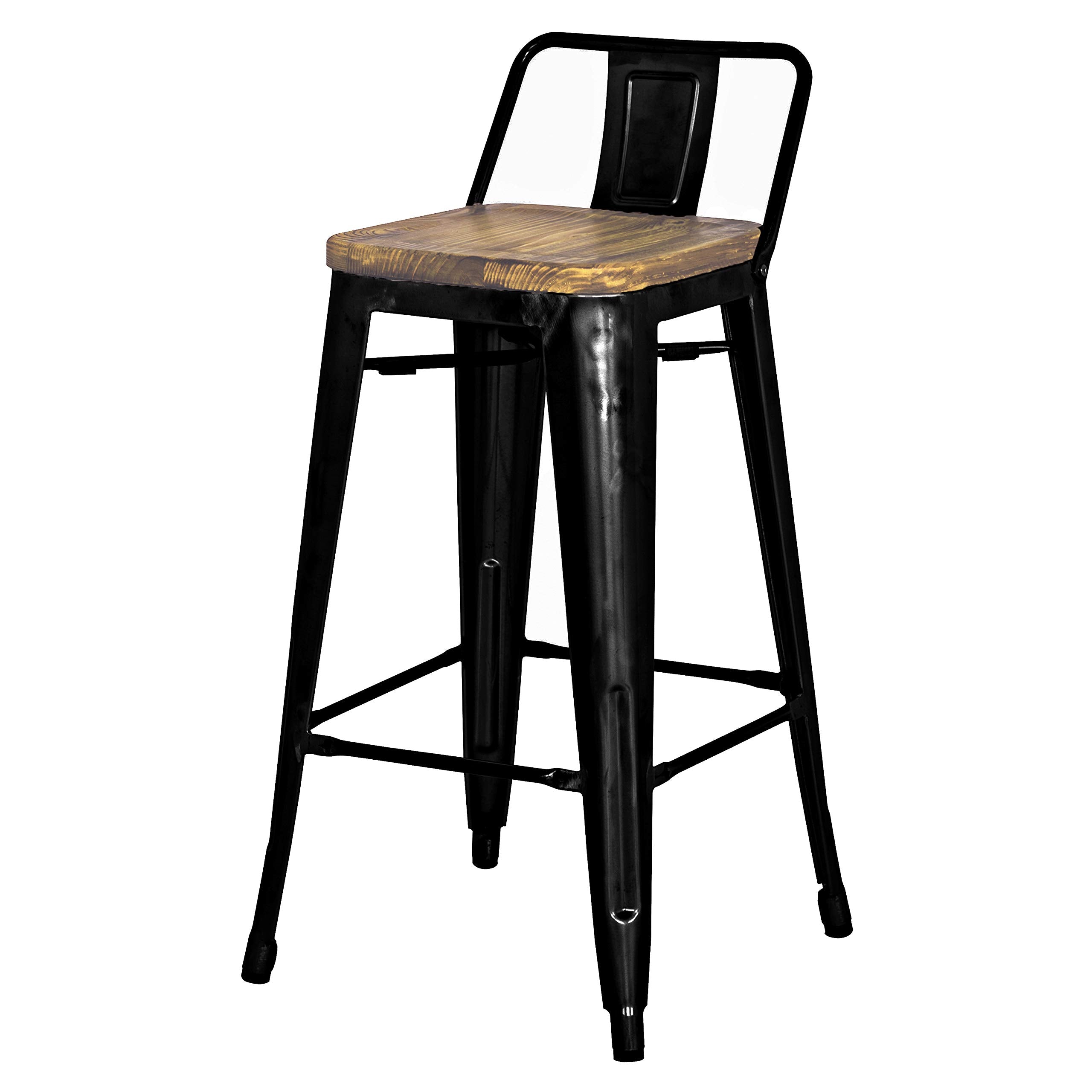 New Pacific Direct Metropolis Metal Low Back Bar Stool 30&quot; Wood Seat,Indoor/Outdoor Ready,Black,Set Of 4