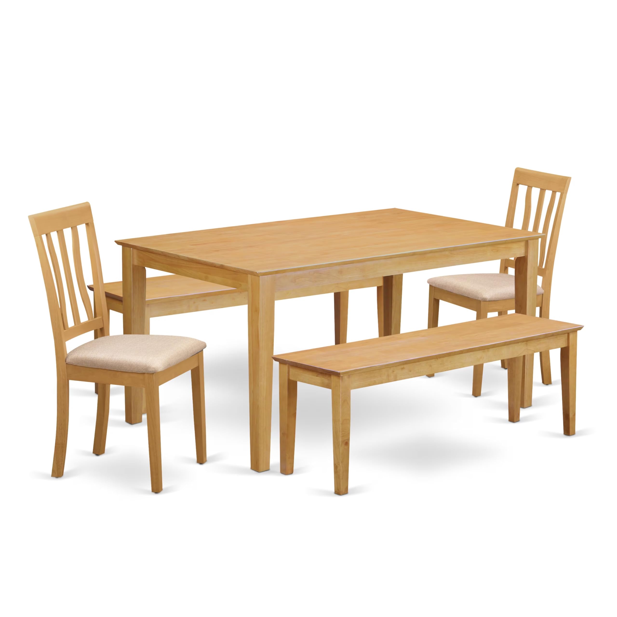 East West Furniture CAAN5C-OAK-C 5 Piece Modern Dining Table Set Includes a Rectangle Kitchen Table and 2 Linen Fabric Upholstered Chairs with 2 Benches, 36x60 Inch, Oak