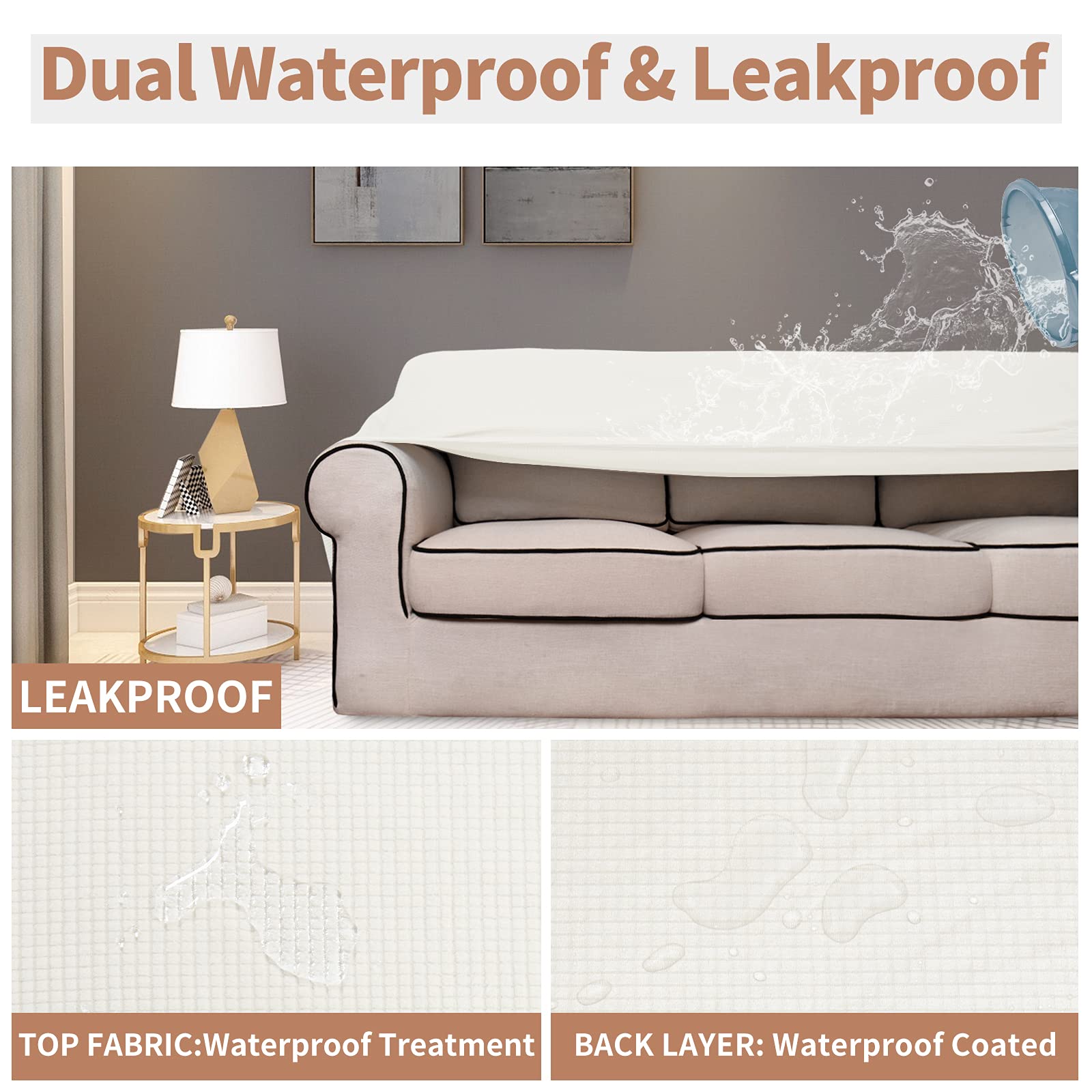 Easy-Going 100% Waterproof Oversized Loveseat Couch Cover, Dual Waterproof Sofa Cover, Stretch Jacquard Sofa Slipcover, Leakproof Furniture Protector For Kids, Pets, Dog And Cat, Cream