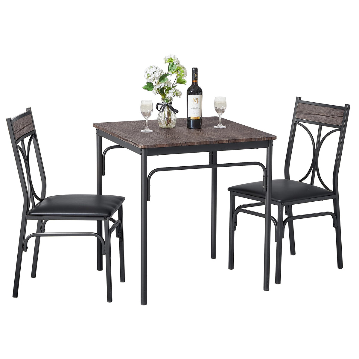Vecelo Kitchen Dining Room Table Set With 2 Chairs For Small Space, Apartment,Metal Steel Frame