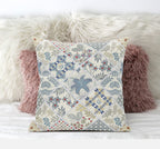 HomeRoots Light Grey Cream 18â€ White Blue Patch Suede Zippered Throw Pillow