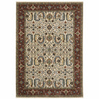 HomeRoots 507986 6 x 9 ft. Ivory Red Green Gray Blue & Navy Oriental Power Loom Stain Resistant Rectangle Area Rug with Fringe