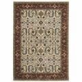 HomeRoots 507986 6 x 9 ft. Ivory Red Green Gray Blue & Navy Oriental Power Loom Stain Resistant Rectangle Area Rug with Fringe