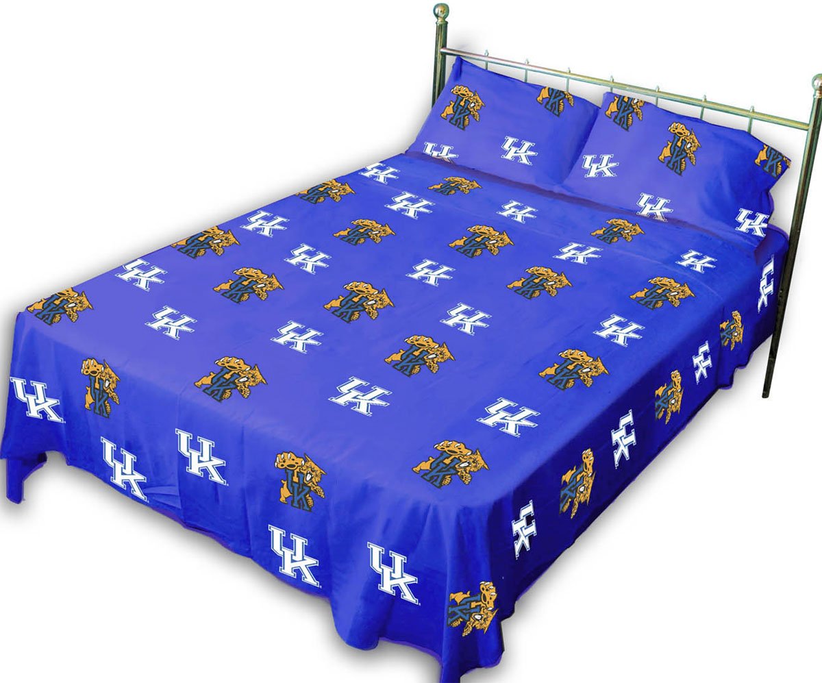 Everything Comfy Kentucky Wildcats Queen Sized 4 Piece Sheet Set, Team Color Background, 1 Flat Sheet, 1 Fitted Sheet, 2 Pillowc