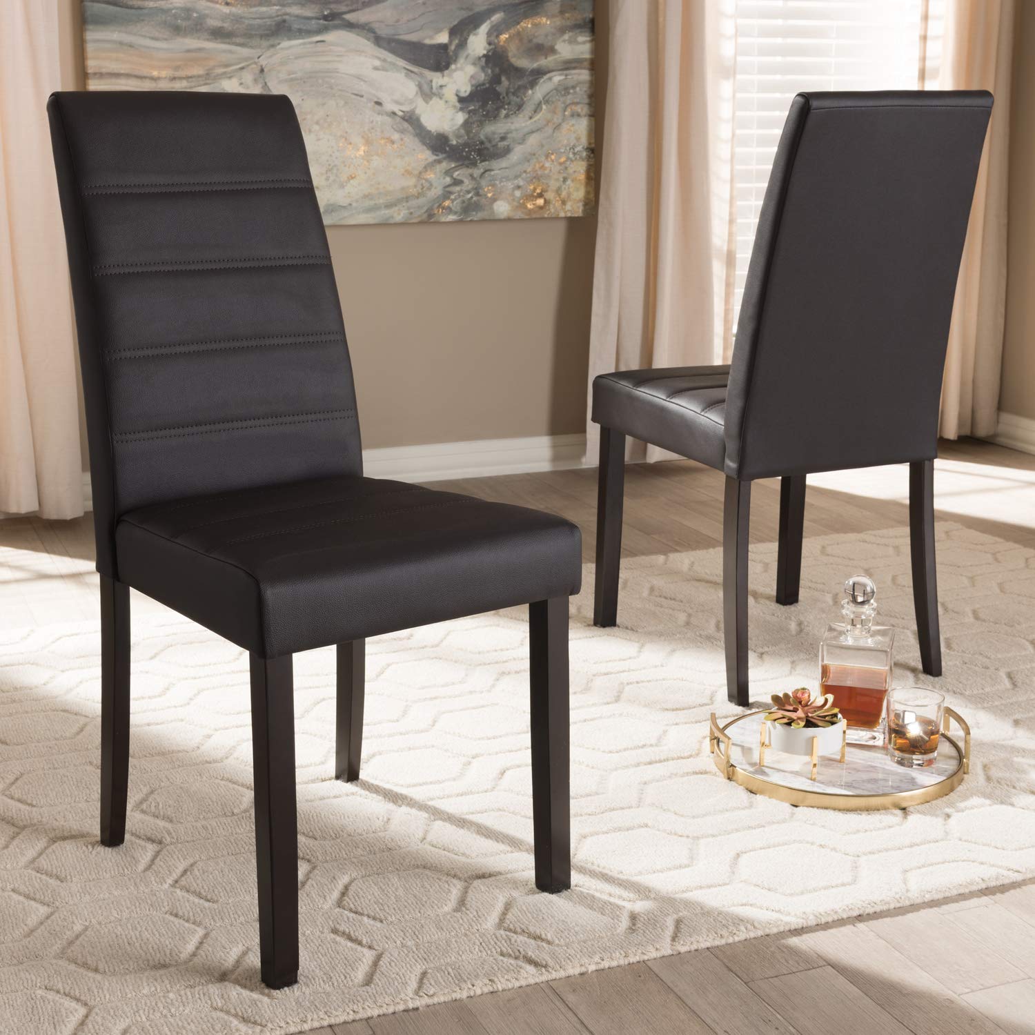 Baxton Studio Lorelle Modern and Contemporary Brown Faux Leather Upholstered Dining Chair Set of 2