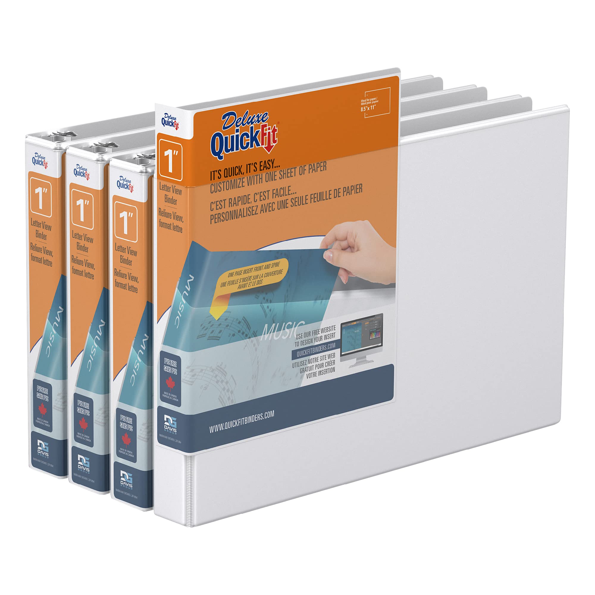 Quickfit Landscape 3 Ring Binder, Heavy-Duty Round-Ring Binder, 8 1/2' X 11' X 1', Pack Of 4, White