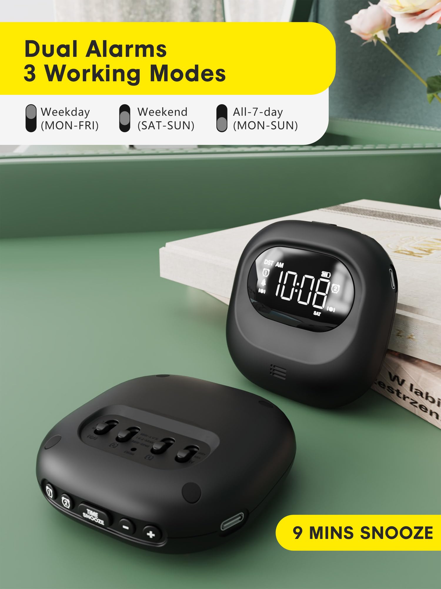 Rocam Loud Dual Alarm Clock With Bed Shaker, Vibrating Alarm Clock For Heavy Sleepers Adults/Kids/Teens/Deaf, Rechargeable Batte