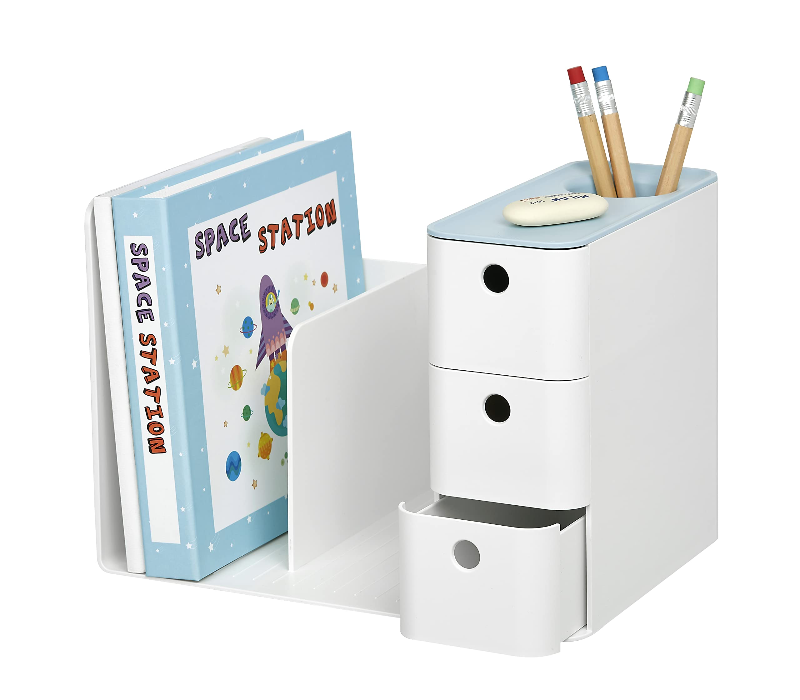 Litem Combo Bookrack TwoTier Bookshelf With 3 Drawers & Holder, Mint