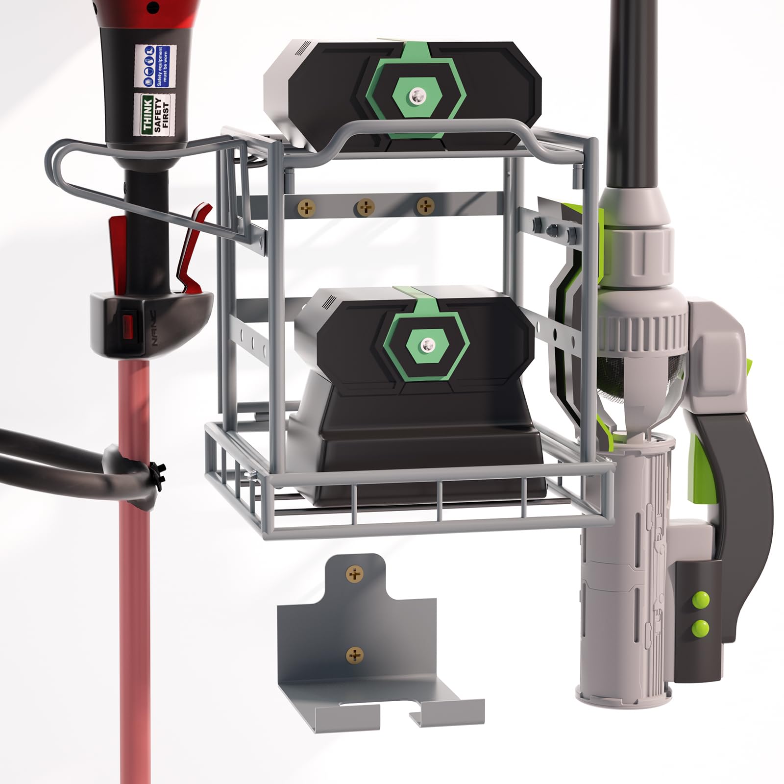 Power Tool Organizer Wall Mount, Lawn Tool Storage Rack For Leaf Blower, Weed Eater, Battery, Charger - Yard Tool Storage Organi